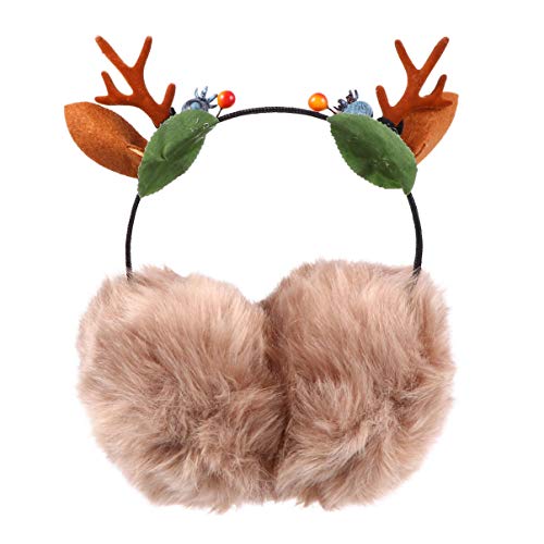 SOIMISS Orejeras de Navidad Diadema de Cuerno de Reno de Dibujos Animados Calentadores de Orejas de Invierno Cálido Orejeras de Felpa Orejeras de Gato para Tocado de Fiesta Navideña Cover