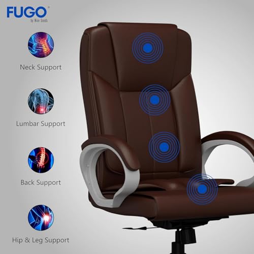 Image of FUGO FG17 Orthopedic Boss Chair with 3 Year Warranty | Leatherette Office Chair | Ergonomic Executive Chair with Spacious Cushioned Seat | Heavy Duty Metal Base | Rocking Function (Brown)