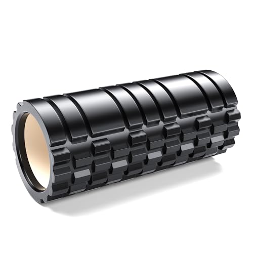 FOLAI Rodillo para Masajes Musculares, Cilindro de Espuma Dura para Fitness, Rodillo de Espuma para Terapia y Masaje Muscular, Pilates y Yoga, para Mayor Recuperación y Flexibilidad (Negro)