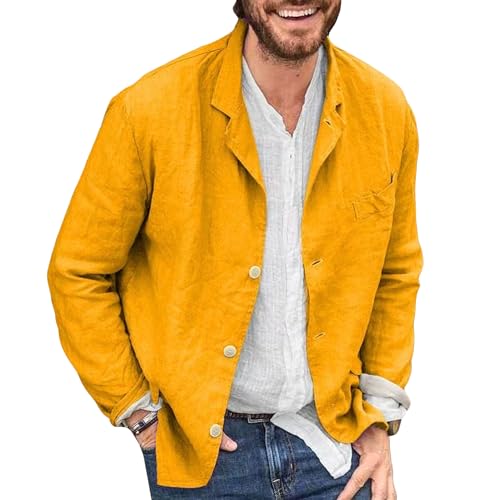 Men's Casual Cotton Linen Blazer Loose Fit Solid Color Spring Autumn Suit Jacket Lightweight Stylish Sport Coat