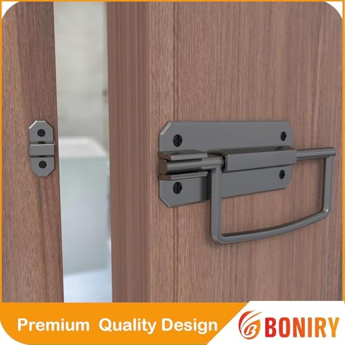 Image of Boniry Door Latch Lock, Kadi /Kundis with Grab Handles - Solid Metal Door Stopper for Bathroom, Home, Office - Easy Install, Smooth Sliding, Heavy Duty Latch (4, Satin Black)
