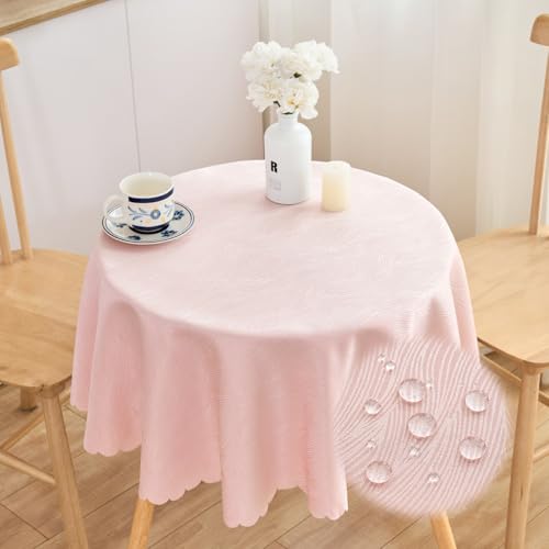 SPRICA Nappe Jacquard Ronde 120cm Résistante à l'eau, Couleur Unie, Tissu Lourd et Doux, Housse de Table avec Motif d'Écoulement d'eau, Lavable en Machine,...