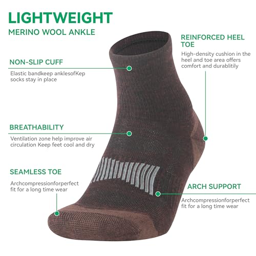 Image of 3 Pairs 90% Merino Wool Ankle Socks, Thin All-Season Casual Soft Breathable for Men Women