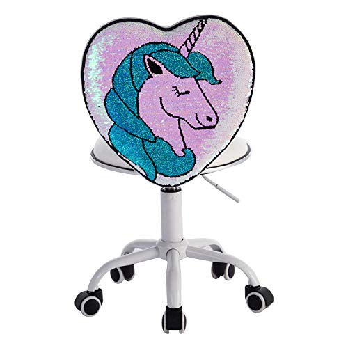 Cute Heart-Shaped Thick Padded Study Stool Rolling Adjustable Chair for Student for/Girls/Boys