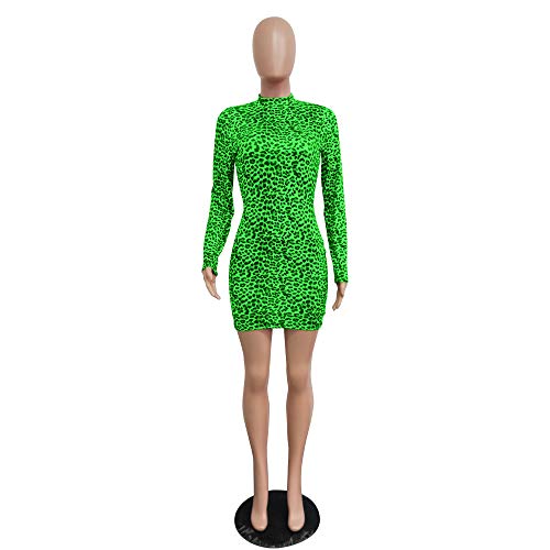 Yyibsones Women's Sexy Leopard Bodycon Dress Casual Club Party Long Sleeve Slim Short Mini Dress (Green, Xl) #TOP2
