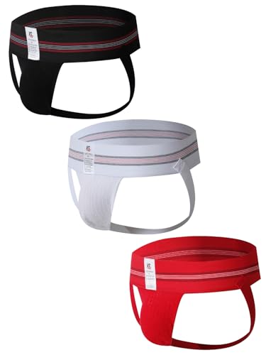 KAREN SPACE - KAREN SPACE Mens Jock Strap Athletic Supporter Jockstraps Underwear for Male Wide Waistband Design, 1019SD-Black/White/Red(3-Pack),Medium - Best Deal on Amazon
