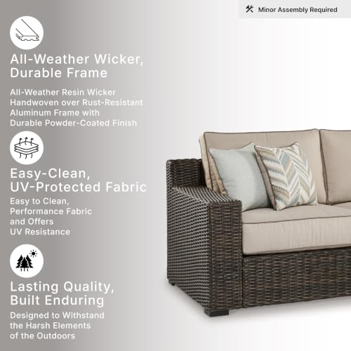 Signature Design by Ashley Coastline Bay Outdoor Patio Sofa, Rust-Free Aluminum Frame, Resin Wicker and Nuvella Fabric, Casual Seating for Sunroom or Deck, Brown and Beige - image 6