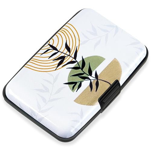 Mayski Credit Card Holder, RFID Blocking, Aluminum Alloy Hard Case, Small Mini Business Metal Wallet for Women Men, Boho Leaves