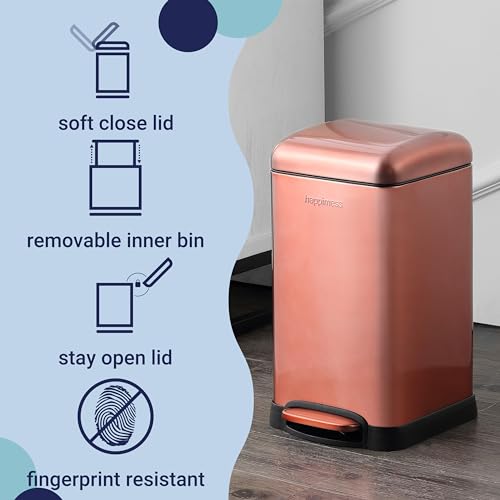Image of happimess Betty Retro Mini 3.2 Gal Step Trash Can, Rose Gold