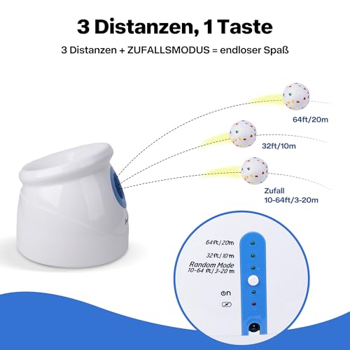 Pet Prime Automatischer Ballwerfer für Große Hunde, Ballwurfmaschine mit 3 Distanzstufen 3-20M Ballmaschine mit 6x6,35cm ETPU Bällen, Wiederaufladbar, Pfeife (Upgrade ETPU-Bälle Werfer für Großhunde)