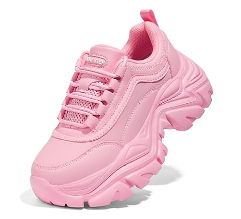 LUCKY STEP Damskie Sneakersy Platformy Z Wkładką Powietrzną Wygodne Buty Sportowe Modne (Różowy, 8.5US-39EU-6UK)