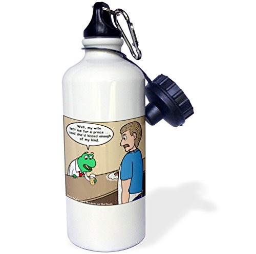 3dRose Frog and The Bartender-Sports Botella de agua, 21 oz (wb_1411_1), aluminio, color blanco