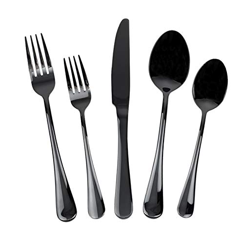 Max Main 20-Piece 188 Stainless Steel Black Silverware Set Serves 4 - Mirror-Polished PVD-Coated Flatware Tableware Cutlery Kitchen Utensil Sets with Fork Spoon Knife for Home and Restaurant