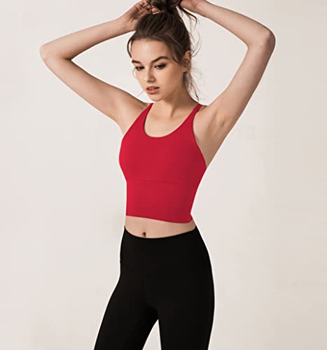 Image of Redqenting Longline Sports Bra for Women with Removable Padded,Sexy Criss Cross Back Strappy Yoga Bras Workout Tank Tops