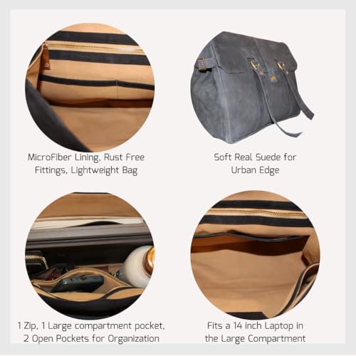 Amari Midnight Blue Genuine Suede Leather Shoulder Messenger Tote Bag for Women | Fits 14” Laptop | Ethical Handcrafted Indian Tote Bag2