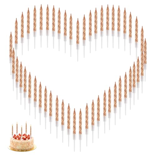 60 Pezzi Candele di Compleanno, Candeline per Torta a Spirale con Supporto, Candele Decorative per Torte Festa di Compleanno Adulti, Decorazioni di Matrimonio, Anniversario Feste a Tema, Champagne Oro