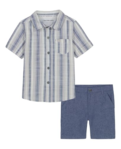 Image of Calvin Klein Boys' 2-piece Set, Short Sleeve Woven Shirt With Shorts