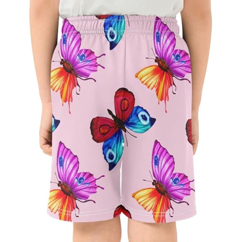 Colorful Butterflies Athletic Shorts with Zipper Pockets, Youth Boys Athletic Running Shorts for Summer3