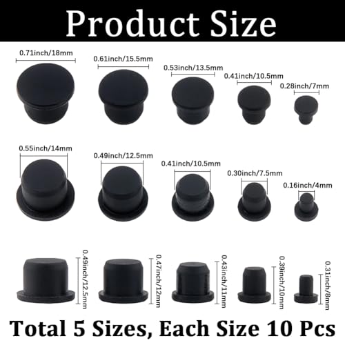 Image of GORGECRAFT 50Pcs Silicone Rubber Hole Plug 5 Sizes Round Rubber Button End Covers Black Waterproof Sealing High Temp T-Type Hole Plug Soft Flexible Stopper for Bottles Pipes Flower Pots