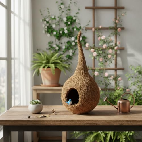 Image of Xtore Nestique Hanging Fiber Planter | Handwoven Cocoon-Style Plant Holder for Balcony & Indoor Decor - (Natural, 1 Piece)