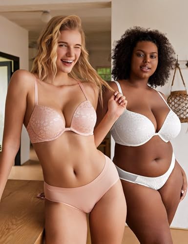 Image of Wingslove Women's Push Up Bra Deep V Plunge Underwire T-Shirt Bra Multiway 2 Cups Up