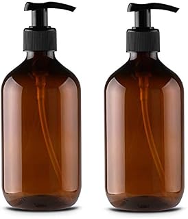 Alledomain 2PCS 500ml/17oz Empty Refillable Plastic Lotion Pump Bottles, Shampoo Body Washing Cream Shower Gel Storage Holder Container Toiletries Liquid Dispenser (Brown)