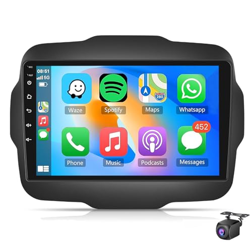 Radio Para Je-ep Renegade 2014-2019 Con Carplay Inalámbrico Android Auto - Pantalla Táctil De 9'' Android 15 Estéreo Audio Con Ecualizador WiFi GPS SWC FM RDS Bluetooth Cámara De Respaldo A(Size:M400)