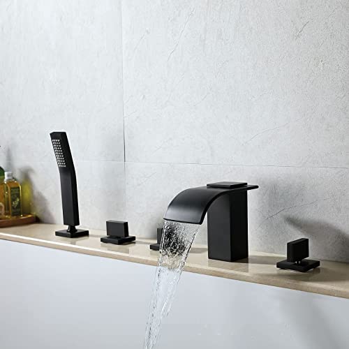 Robinet de baignoire cascade noir mat à 5 trous avec douchette