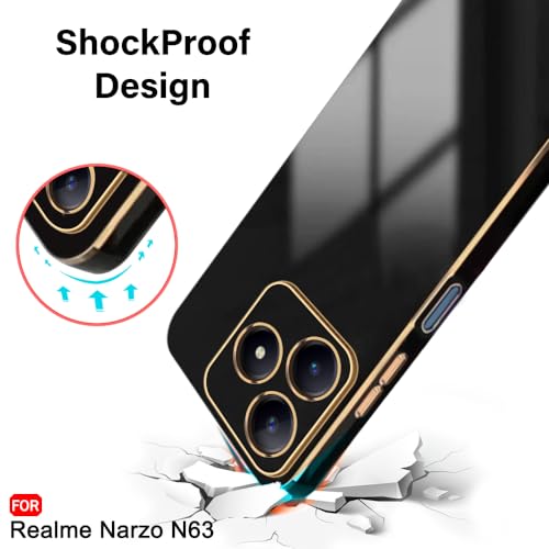 Image of TheGiftKart Luxurious Golden-Plated Back Cover Case for Realme C63 / Narzo N63 | Raised Lips for Camera & Screen Protection | Shockproof Design | Back Cover for Realme C63 / Narzo N63 (TPU, Black)
