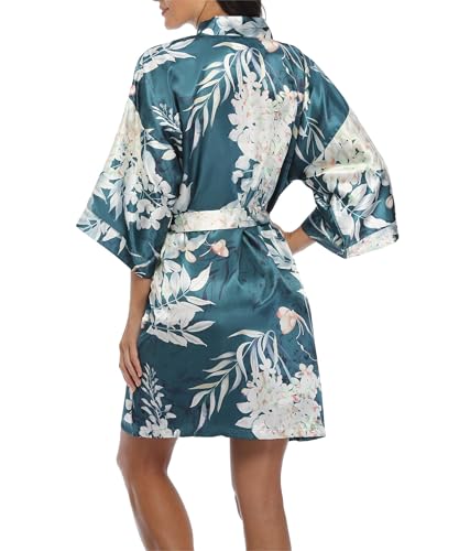 Image of Women's Short Satin Robes Lightweight Silky V-Neck Sleepwear Wedding Bridal Party Bride Bridesmaid Bathrobes