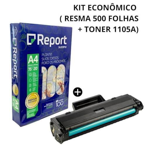 Kit Combo Resma 500 Folhas + Toner compatível 1105a Mfp Preto Black, sulfite, branco, folha, 107a, 1