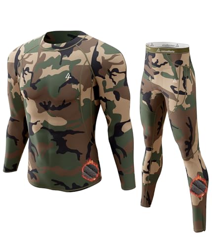 Image of Mens Thermal Underwear Long Johns Set Cold Weather Hunting Base Layer | Fleece lined top & bottom. Moisture wicking, 4-way stretch. Ultimate warm winter gear for skiing, work & outdoor sports