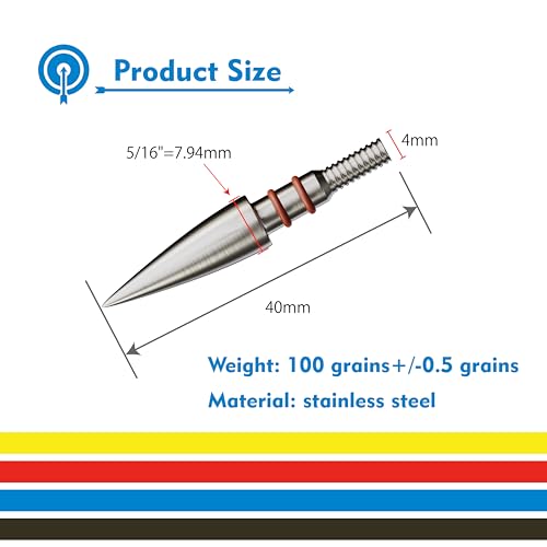 12pcs Archery Arrow Tips 100/125/150/200 Grain Field Tips 5/16 Inch, Stainless Steel Screw in Bullet Points, Archery Target Crossbow Practice Tip for Recurve Bow, Compound Bow, Hunting Bow