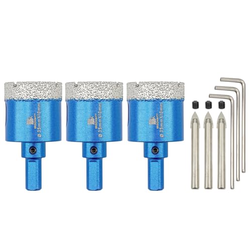 Dry Diamond Core Drill Bit with Pilot Bit - 1 3/8" inch Diamond Tile Hole Saw with Triangle Shank for Porcelain Tile Ceramic Stone Granite Marble(3pcs)