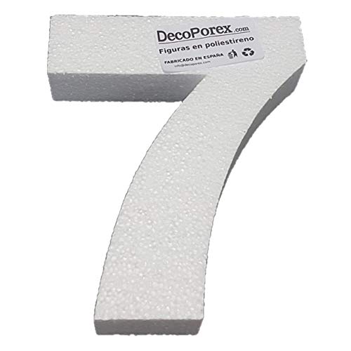 DecoPorex – Número 7 de 20 cm Alto, 3cm de Grueso en poliestireno expandido para Decoracion de Eventos, celebracion, Aniversario y cumpleaños