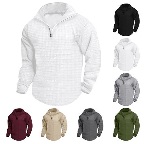 Wankang Mens Quarter Zip Sweatshit Pullovers Lightweight Waffle Knitted Casual Mock Neck Pullover Sweatshits for Men2