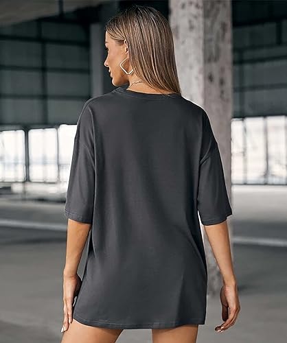 Image of London Hills Women's Cotton Loose Casual Round Neck Solid, Drop Shoulder T-Shirt Pack of 2