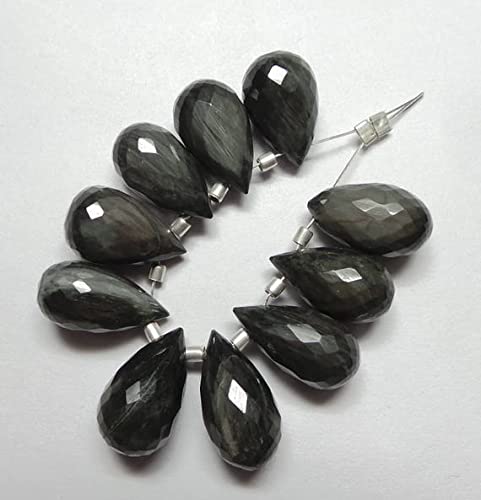Perles oeil de chat noir naturel facettées en goutte pour création de bijoux artisanaux de luxe