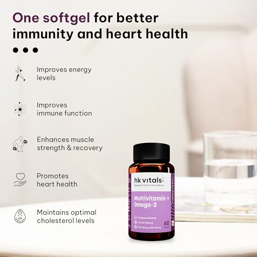 Image of hk vitals Multivitamin with Omega-3 Supplement (60 Capsules) | For Men and Women | 21 Vitamins & Minerals | 180mg EPA & 120mg DHA