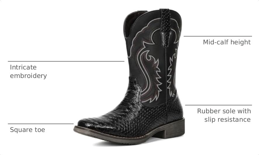 Image of IUV Cowboy Boots for Men Western Boots Square Toe Mid Calf Cowboy Boot