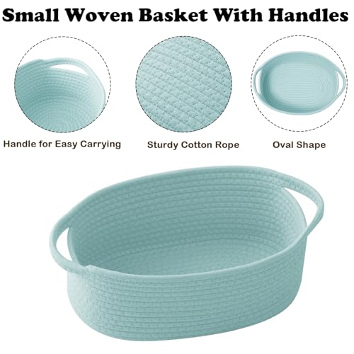 Image of Woven Rope Basket - Baby Gift Basket with Bag & Ribbon, Aqua