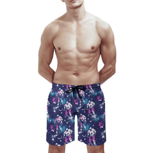 Hawaiian Shorts for Men - Comfy Pink Hockey Player Print Mens Swim Trunks Bathing Suits with Mesh Lining3