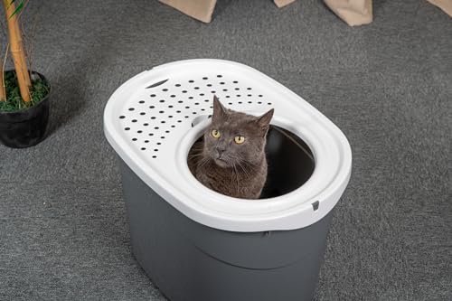 Iris Ohyama Katzenklo mit Schaufel, bis 7 kg, Grau/Weiß, mit Deckel, Katzentoilette, leicht reinigen, Für große Katzen, Kätzchen, geschlossen, XXL Toilette, BPA-frei, Cat Litter Box, TECL-20