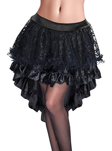 Charmian Women's Steampunk Retro Gothic Vintage Satin High Low Skirt with Zipper3