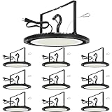 LONGLUX 10Pack 200W LED High Bay Light Super Bright 28000 LM with US Plug 5ft Cable 100V-277V,5000K,Waterproof, LED Shop Light Fixture for Warehouse Workshop Garage Lighting Fixture, FCC Listed