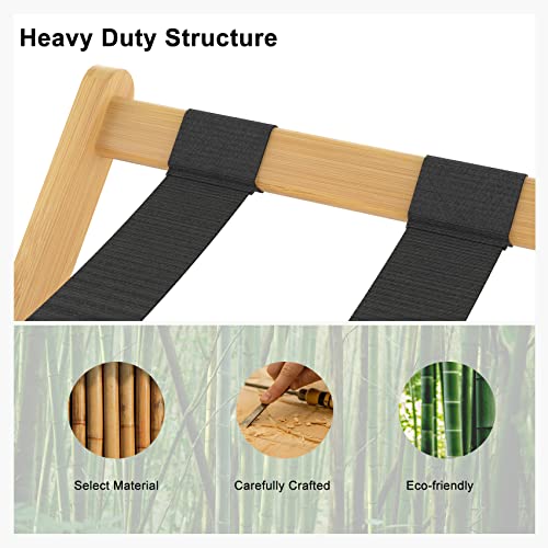 Smart Fendee 26.77" Fully Assembled Natural Luggage Rack For Guest Room, Bamboo Wide Suitcase Stand With Storage Shelf, Folding Luggage Holder For Bedroom, Hotel #TOP2