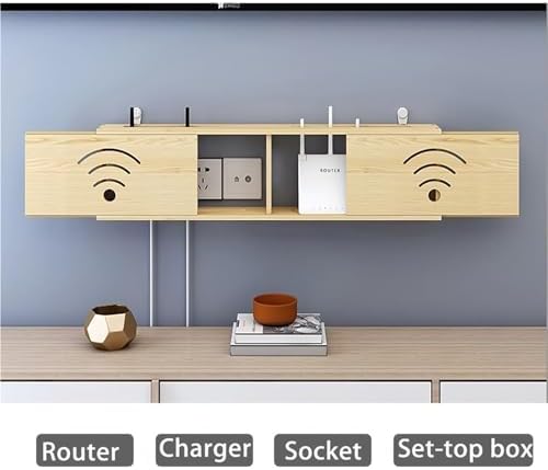 Walnut Wooden WiFi Router Storage Box, Wall Mount Decorative Shelf, Cable Management & Power Strip Organizer (23.6in) - Stylish Router Hider for Home & Office
