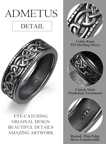 ADMETUS Keltische Knoop Ring Zilver 925 - Heren Zwarte Ringen Voor