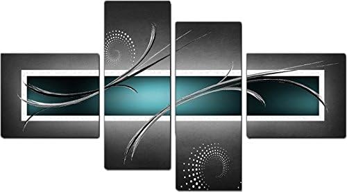 Wallfillers Teal White Grey Modern Abstract Canvas - Multi 4 Part - 62 Inches Wide - 4228