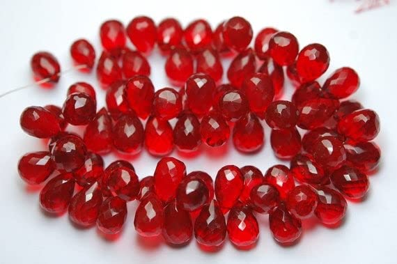 Quartz rouge rubis briolette 11-12mm LKBEADS, lot 10 pierres en goutte facettée pour perlage